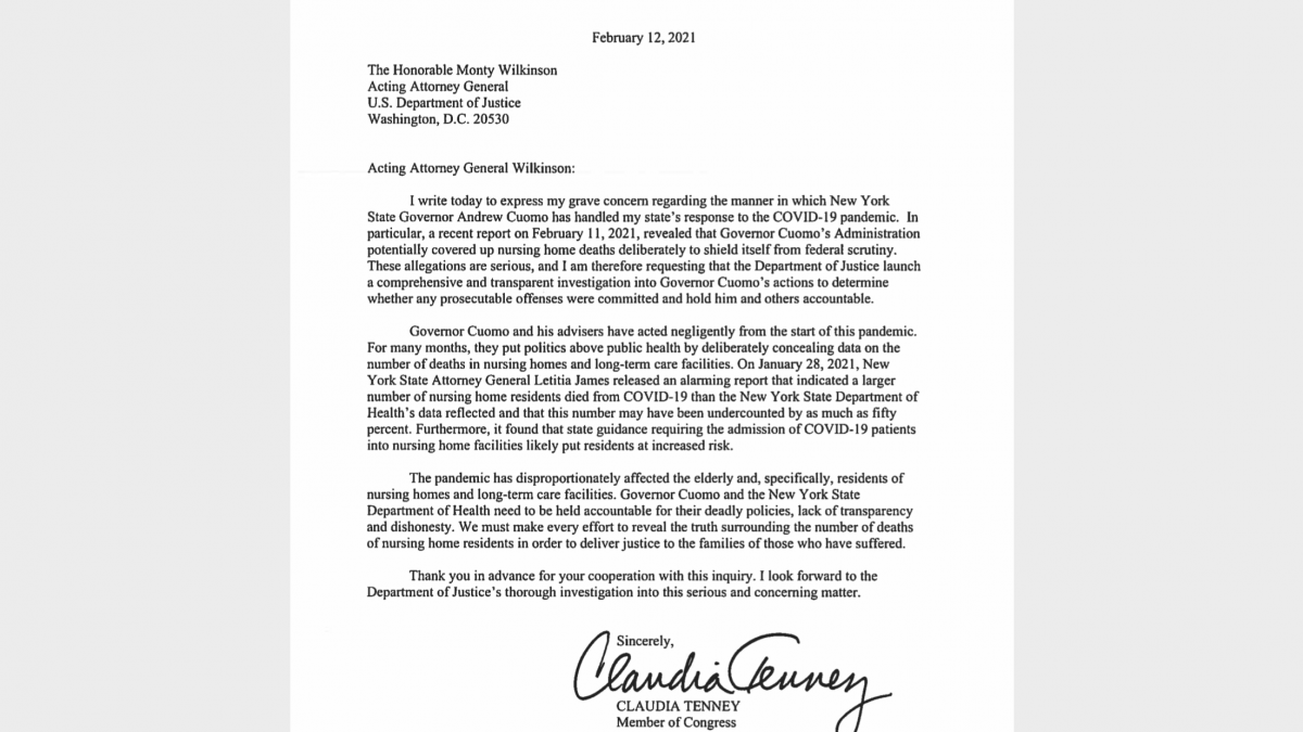 Tenney letter to DOJ