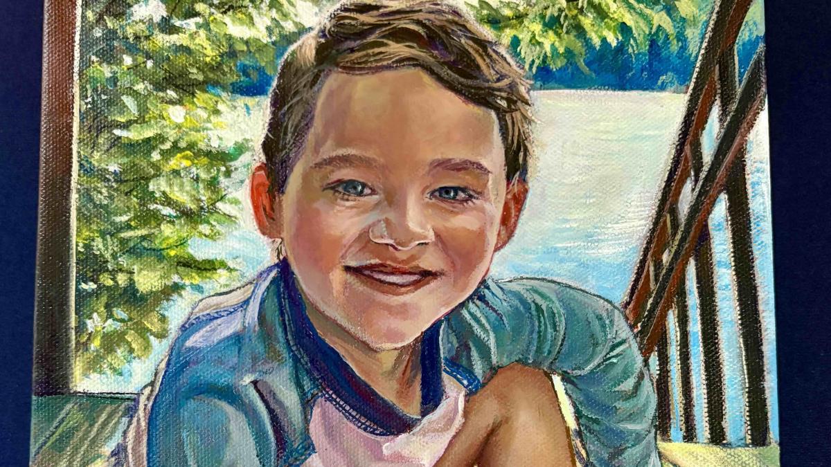 An acrylic portrait titled “Calvin” by Phung Cao, an 11th grade student at Mynderse Academy.